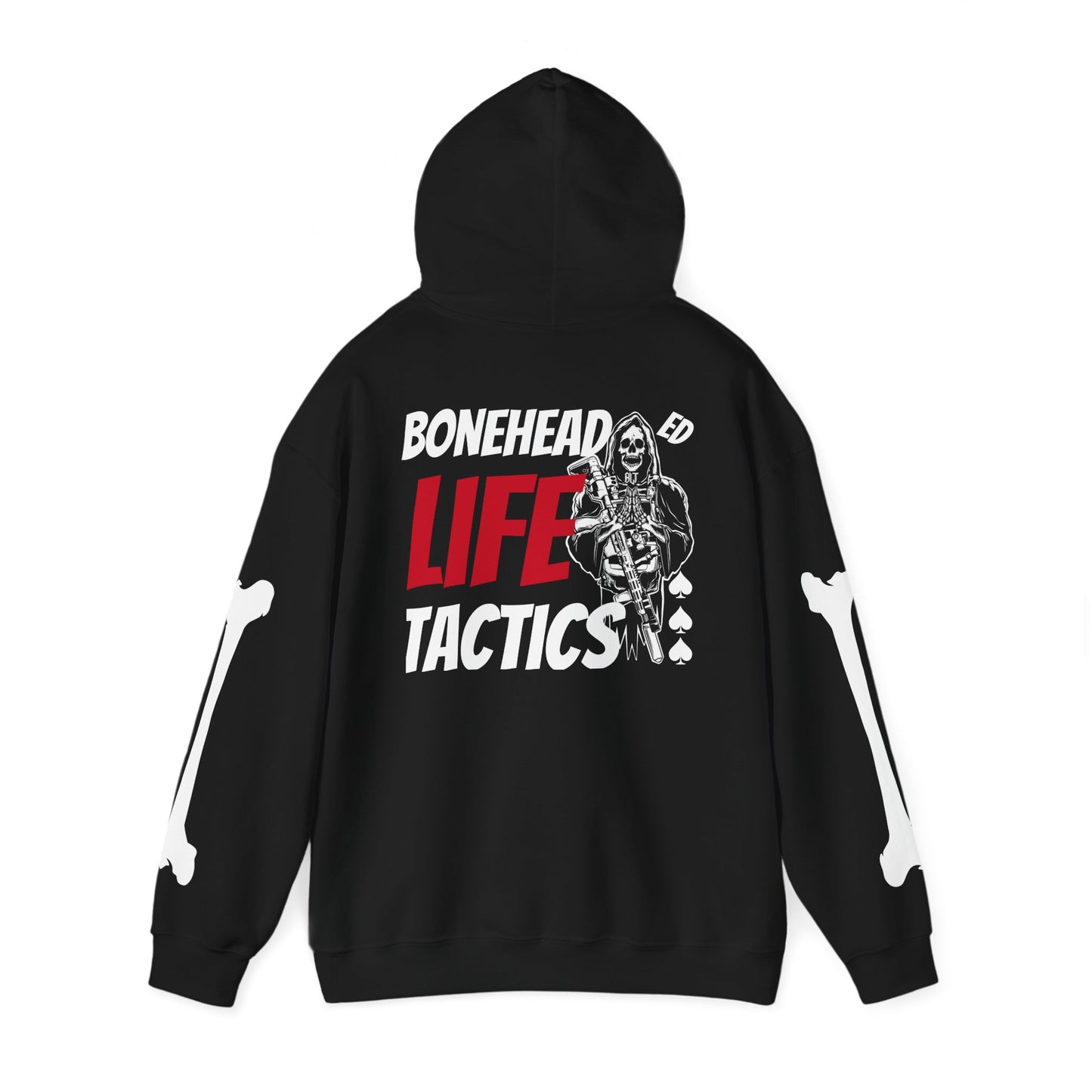 Hooded Sweatshirt Boneheads and Life Tactics Design